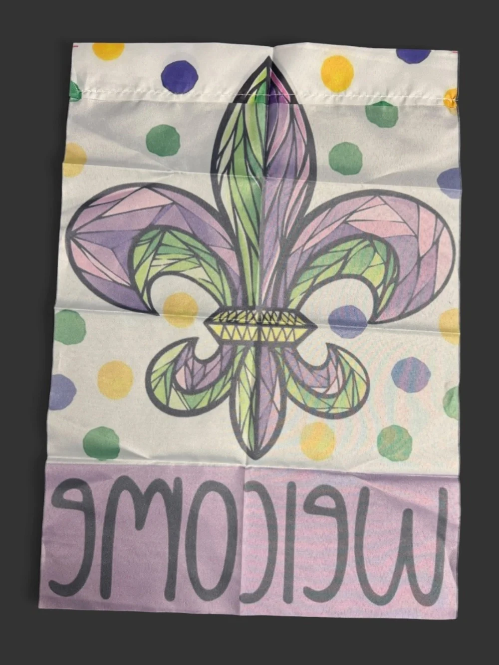 Mardi Gras Garden Flag 12x18 Fleur De Lis Purple Green Gold Welcome NIP